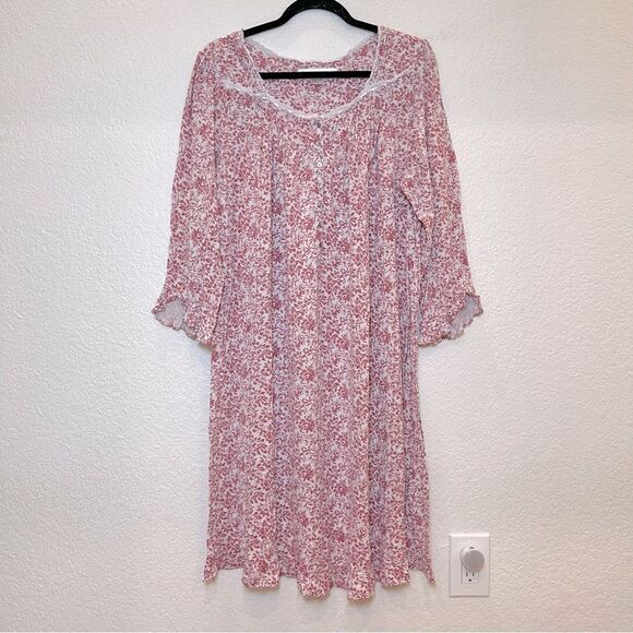 Eileen West Micromodal Floral Long Sleeve Nightgown in White/Red size Medium - Picture 1 of 11